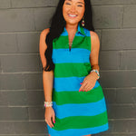 Striped Collared Shift Mini Dress - Blue Garden - Lace and Grace Boutique