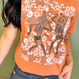 Floral Dancing Pumpkin Skeletons Graphic Tee - Yam