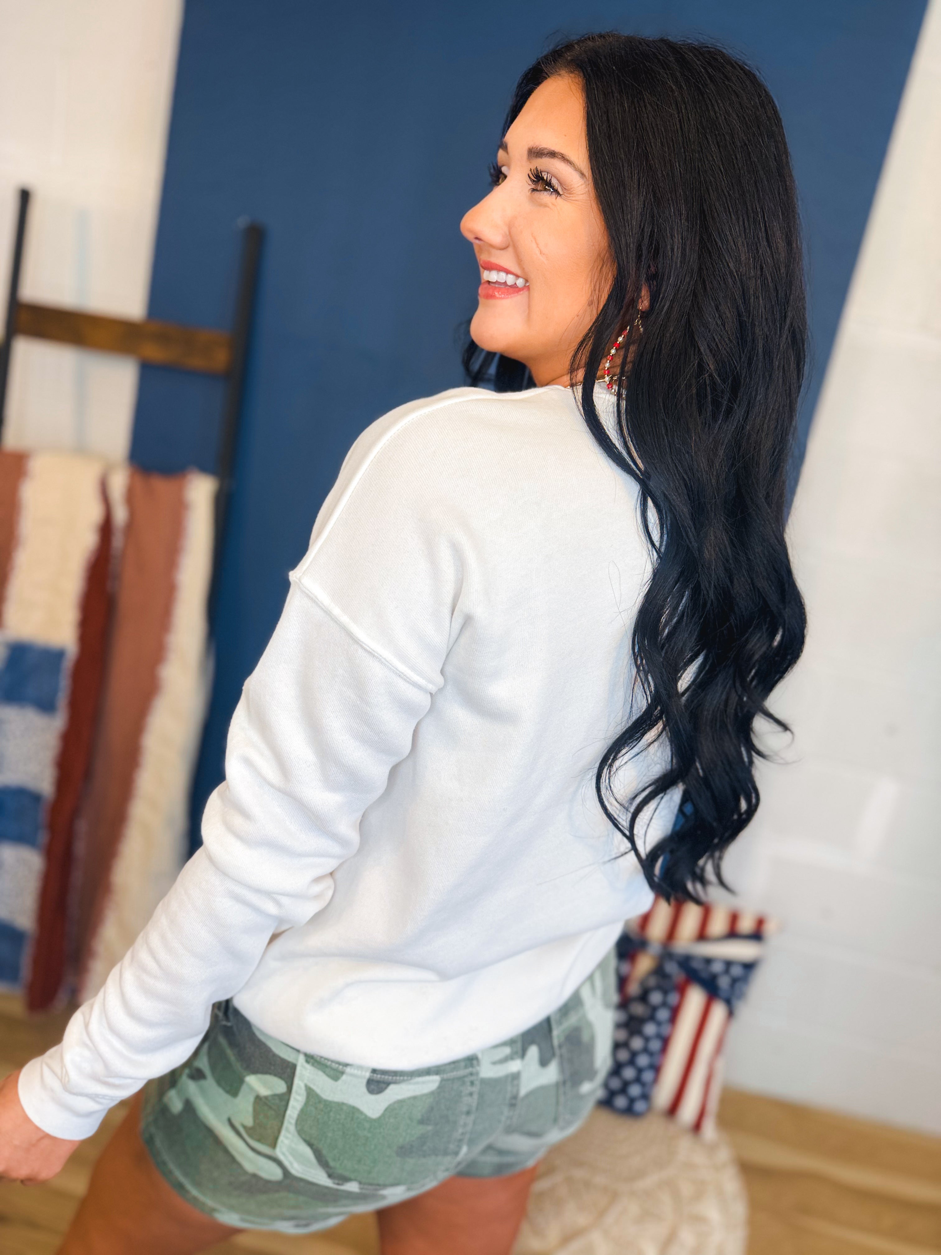 Lake Life Mineral Washed Sweatshirt - White - Lace and Grace Boutique