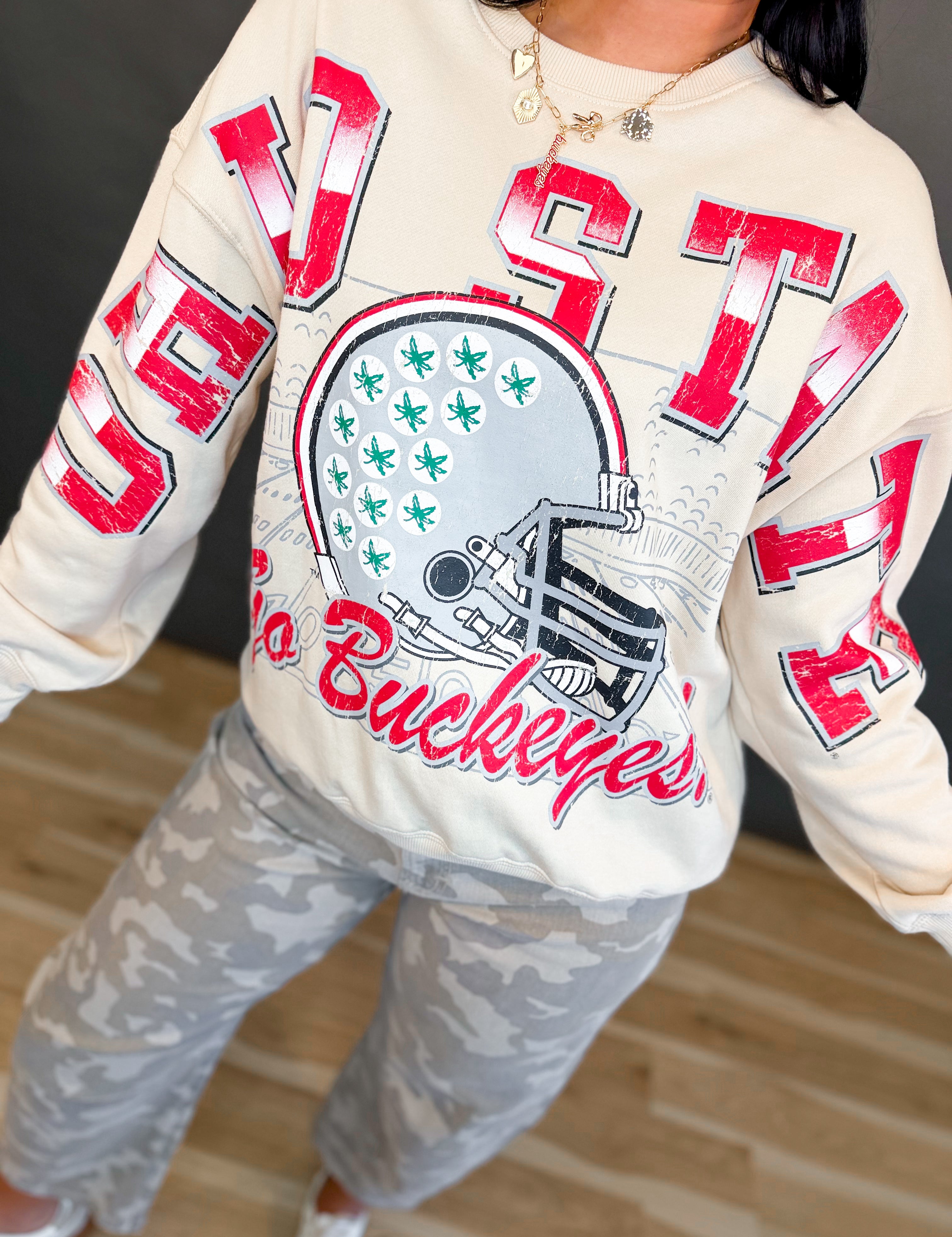 Ohio State Football Crewneck Sweatshirt - Oatmeal - Lace and Grace Boutique