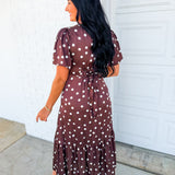 Polka Dot Flutter Sleeve Maxi Dress - Mocha