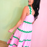 Tiered Ric Rac Trim Midi Dress - Cool Pink - Lace and Grace Boutique