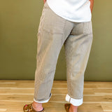 Striped Washed Belted Barrel Pants - Olive