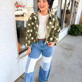 Polka Dot & Gingham Print Canvas Twill Jacket - Olive/Oatmeal