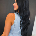 Star Printed Button Front Denim Vest - Denim Blue - Lace and Grace Boutique
