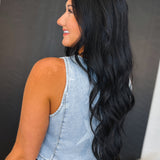 Star Printed Button Front Denim Vest - Denim Blue - Lace and Grace Boutique