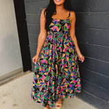 Floral Printed Scalloped Trim Maxi Dress - Multicolor - Lace and Grace Boutique