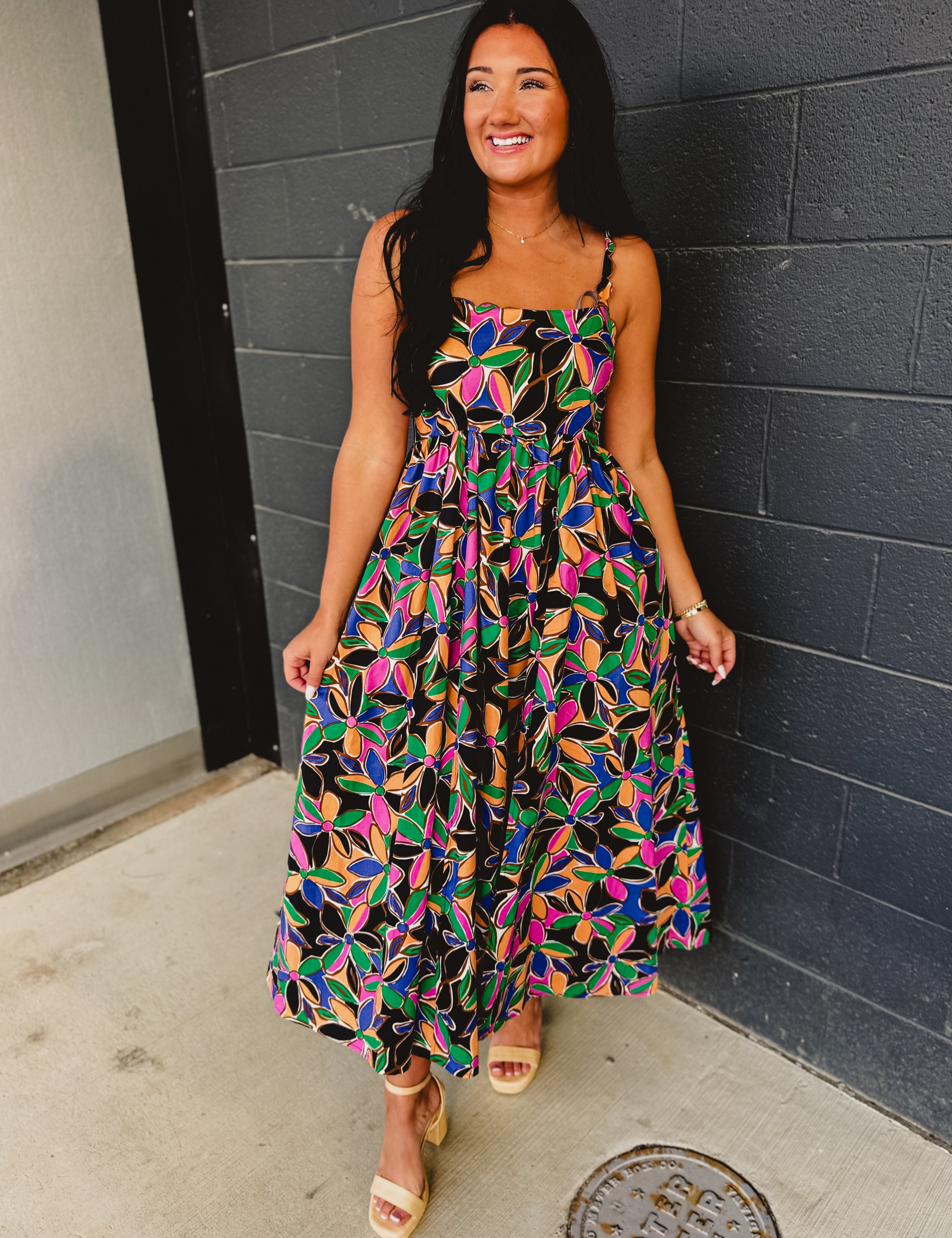 Floral Printed Scalloped Trim Maxi Dress - Multicolor - Lace and Grace Boutique