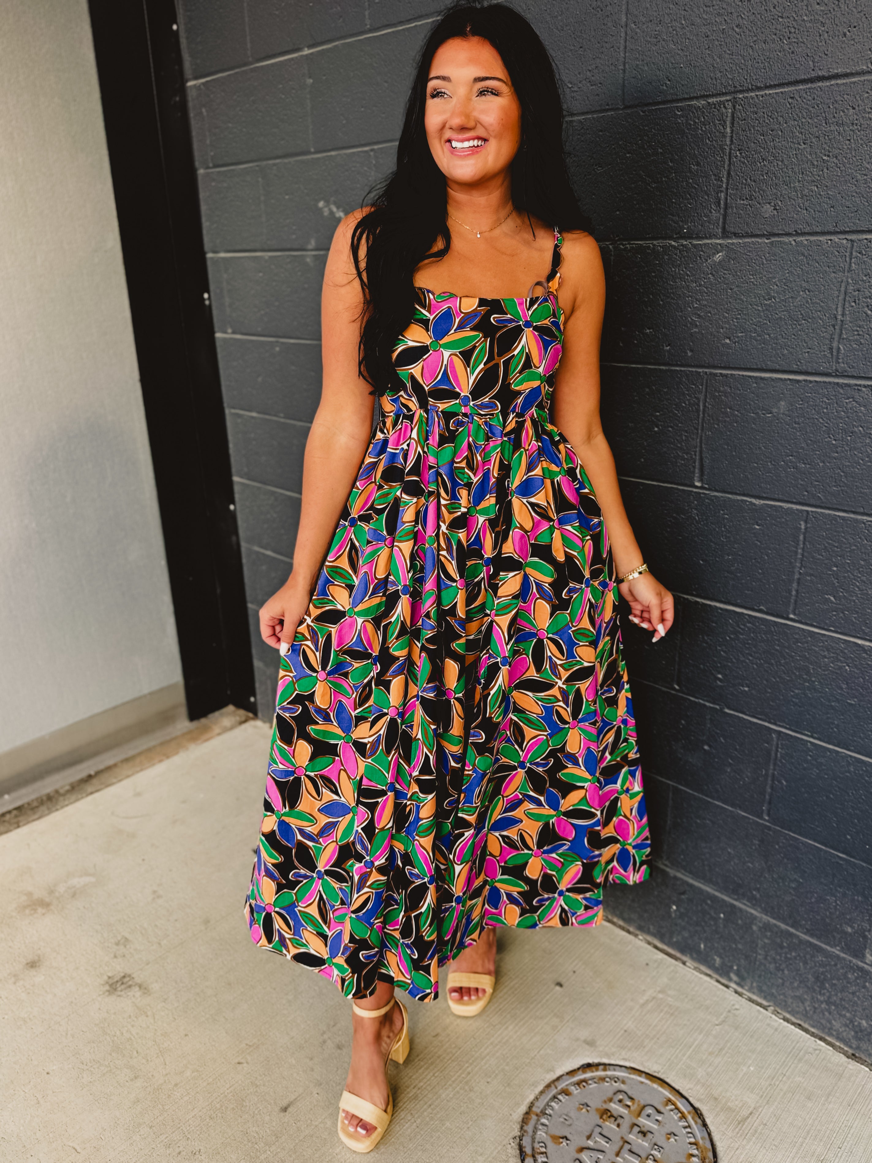 Floral Printed Scalloped Trim Maxi Dress - Multicolor - Lace and Grace Boutique