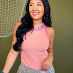 Contrast Trim Racerback Tank Top - Coral/Punch - Lace and Grace Boutique