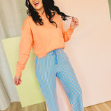 Striped Drawstring Pants - Blue/Citrus
