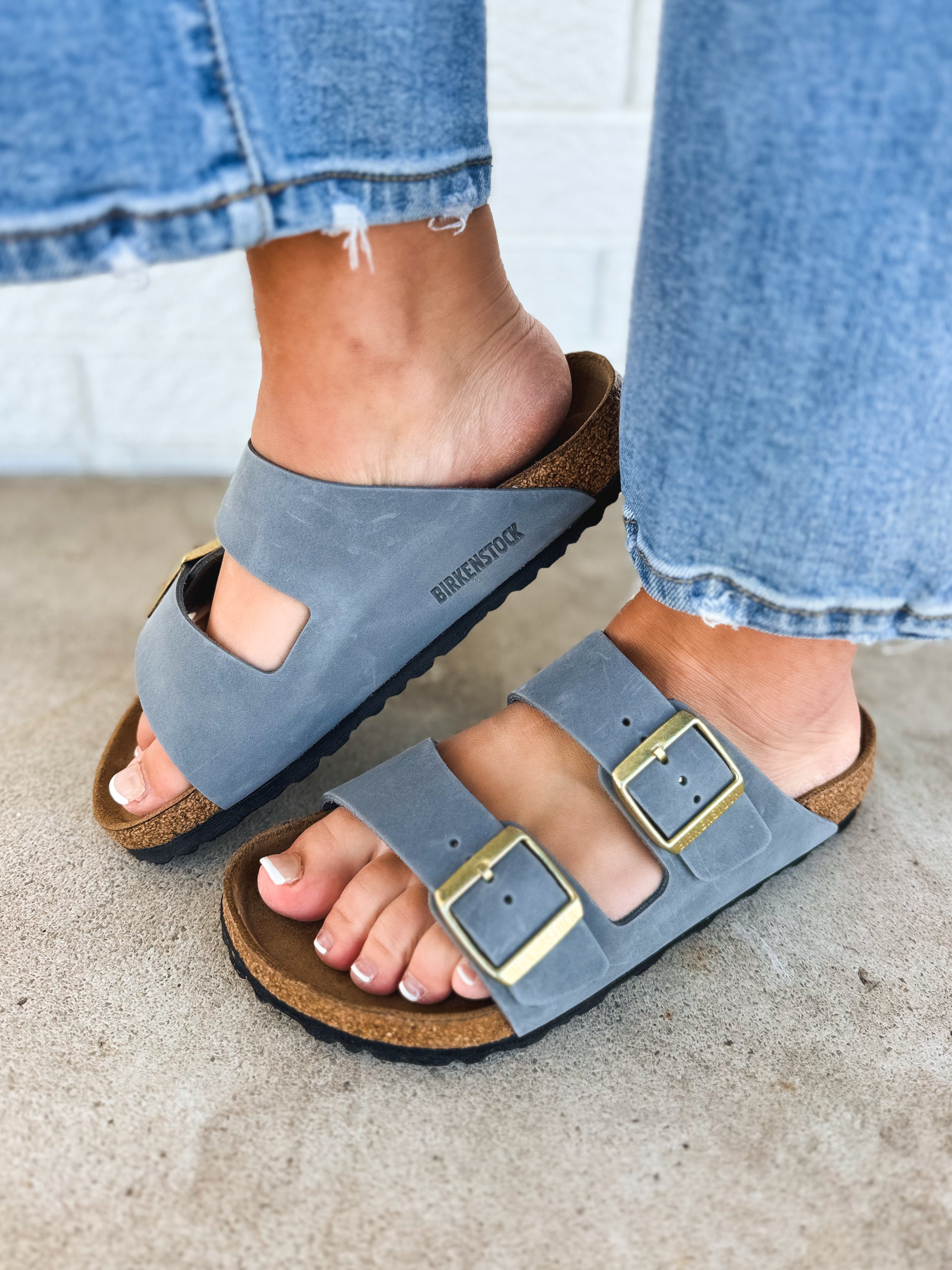 Birkenstock Arizona Oiled Leather Sandal - Basalt Gray - Lace and Grace Boutique