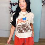 American Flag Tractor Graphic Tee - Ivory - Lace and Grace Boutique