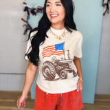 American Flag Tractor Graphic Tee - Ivory - Lace and Grace Boutique