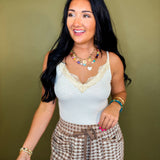 Lace Detail V-Neck Cami Tank Top - Cream - Lace and Grace Boutique