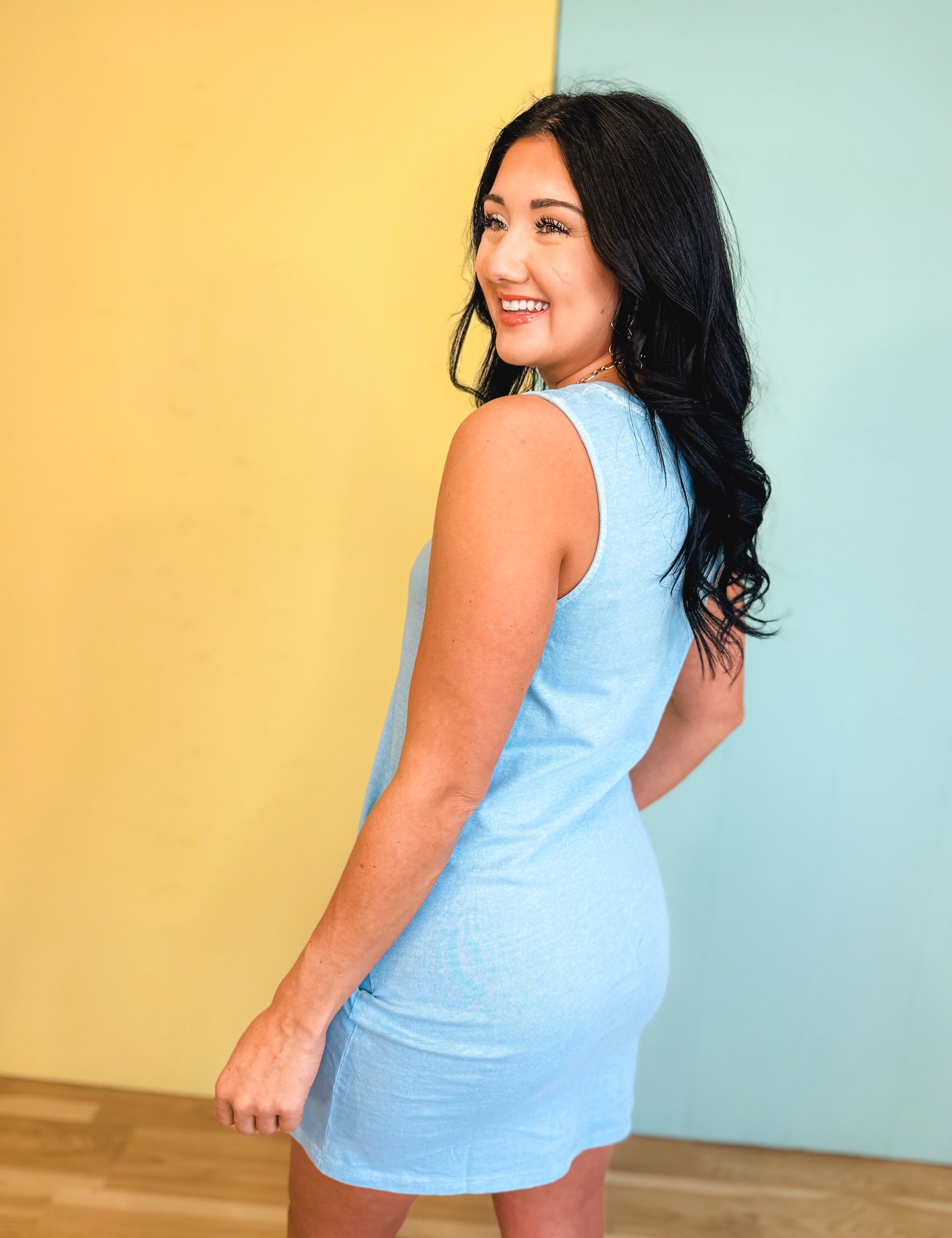 Pigment Dyed Sleeveless Mini Dress - Blue - Lace and Grace Boutique
