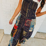 POL Boho Vintage Print Oversized Overalls - Black Multi - Lace and Grace Boutique