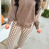 Acid Wash Ribbed Pullover Top - Chocolate