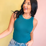 Crewneck Ribbed Tank Top - Teal - Lace and Grace Boutique