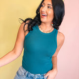Crewneck Ribbed Tank Top - Teal - Lace and Grace Boutique