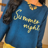 Summer Night Boat Neck Sweater Pullover - Navy - Lace and Grace Boutique