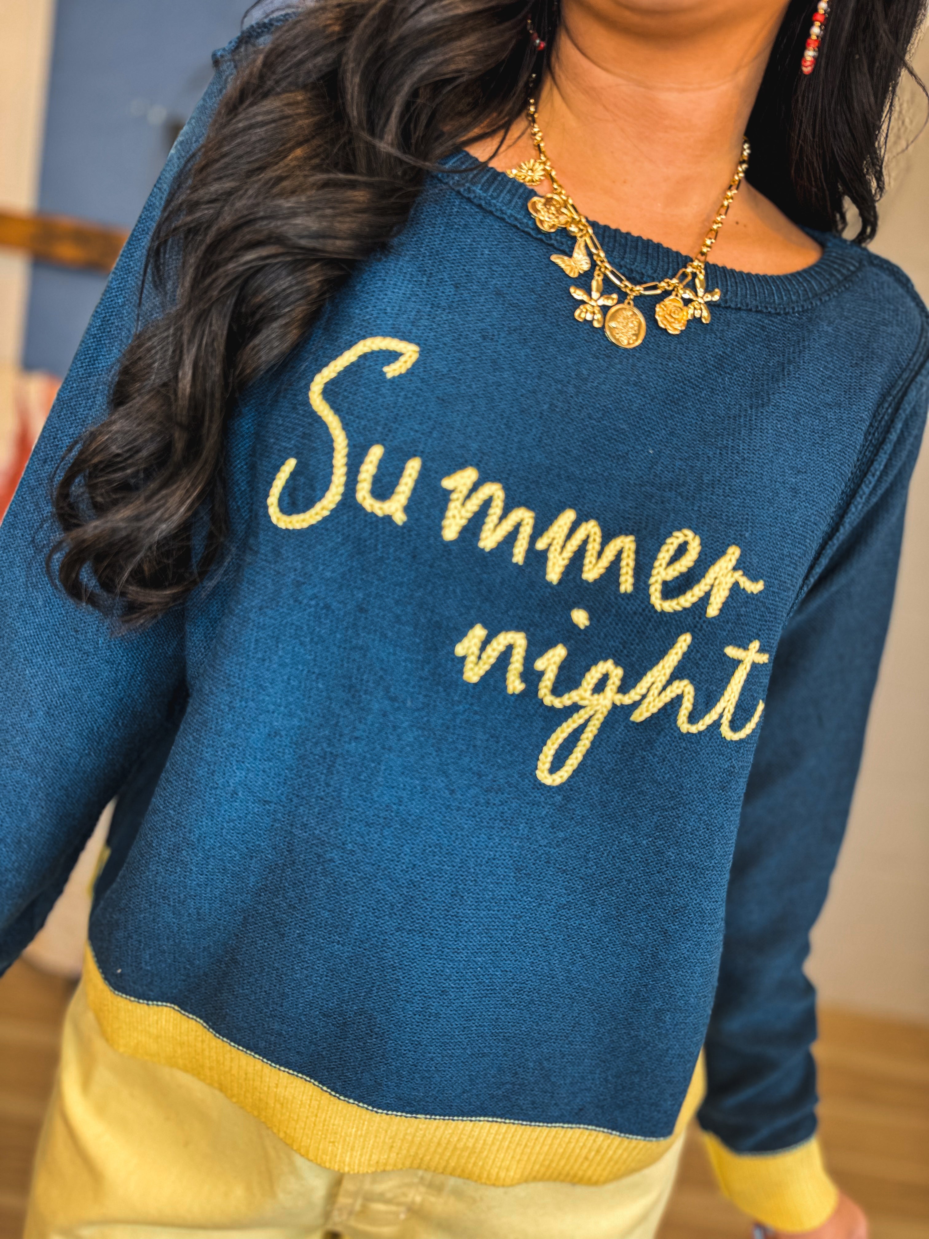 Summer Night Boat Neck Sweater Pullover - Navy - Lace and Grace Boutique