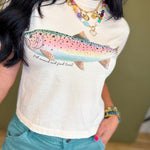 Rainbow Trout Cropped Graphic Tee - Ivory - Lace and Grace Boutique