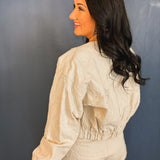 Floral Jacquard Zip Up Jacket - Ecru