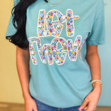 Let Them Floral Letters Graphic Tee - Seafoam - Lace and Grace Boutique