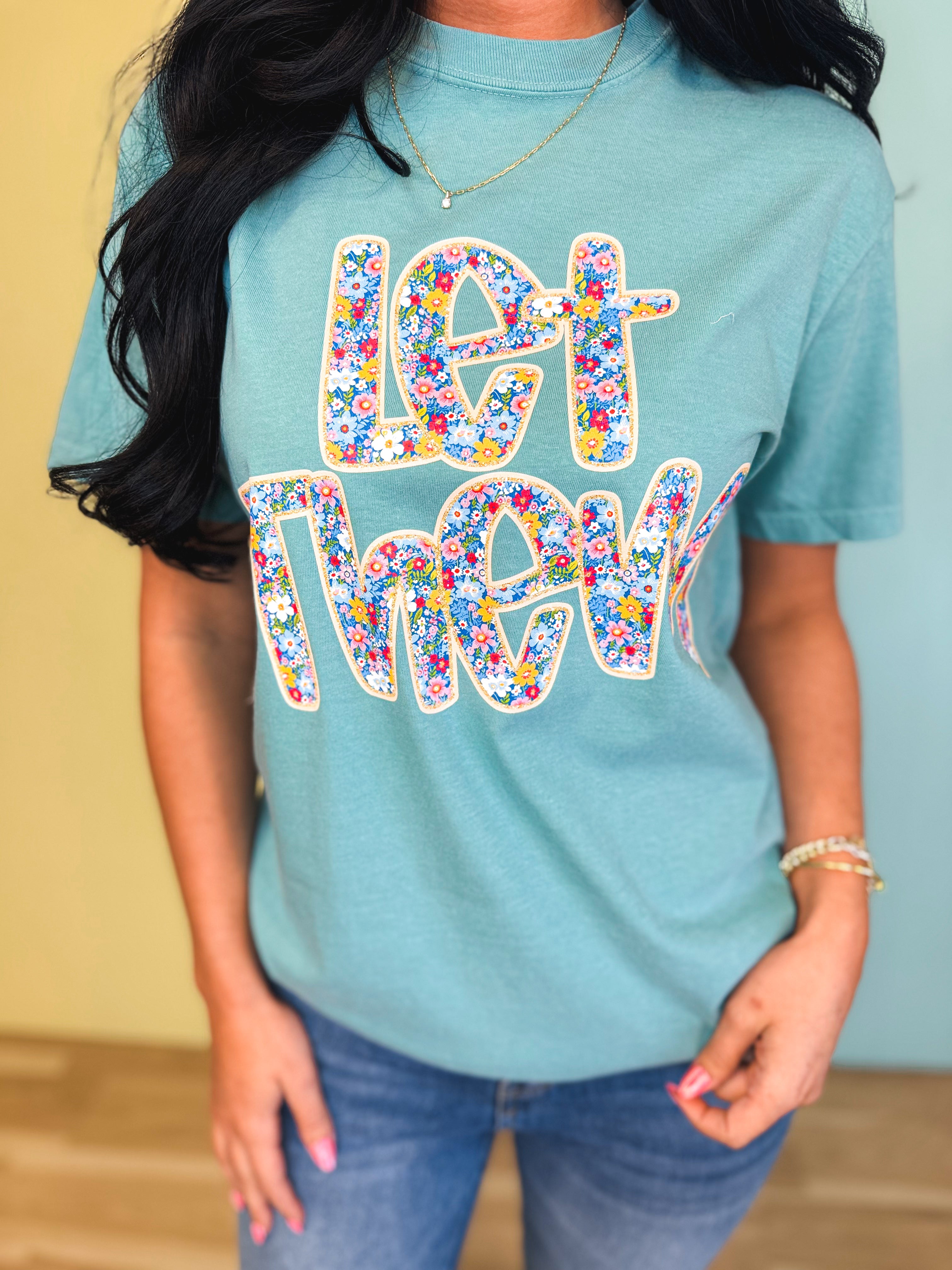 Let Them Floral Letters Graphic Tee - Seafoam - Lace and Grace Boutique