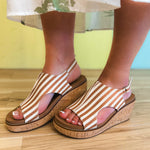 Carley Wedge Sandals by Corkys - Black Natural Stripe - Lace and Grace Boutique