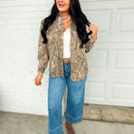 Camo Print Denim Collar Button Up Shacket - Grey Multi - Lace and Grace Boutique