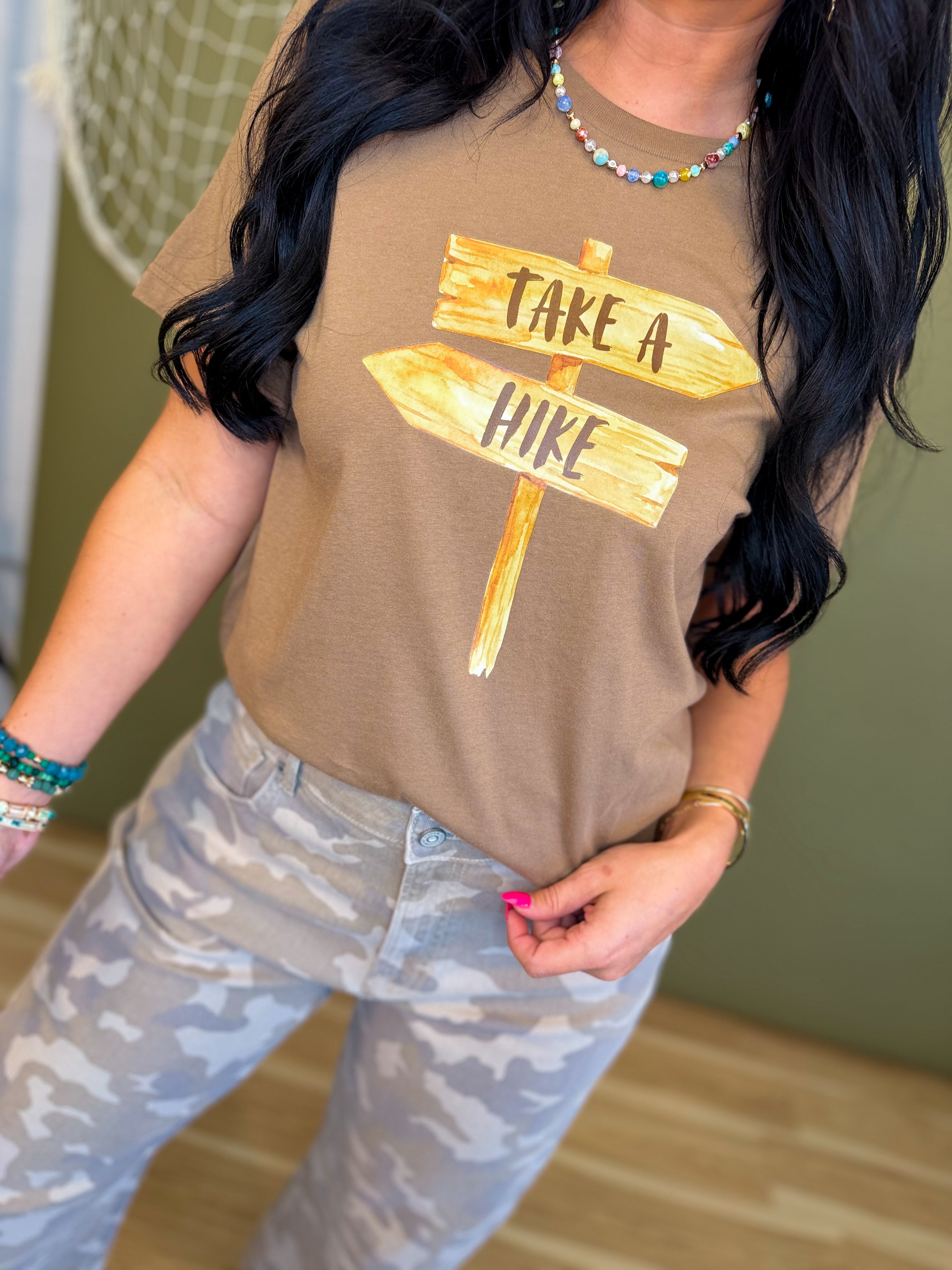 Take A Hike Graphic Tee - Vintage Brown - Lace and Grace Boutique
