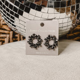 Rhinestone Hoop Post Earrings - Hematite