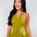 Smocked Border Print Maxi Dress - Olive Palm - Lace and Grace Boutique
