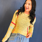 Multicolor Striped Lightweight Sweater - Butter/Papaya - Lace and Grace Boutique
