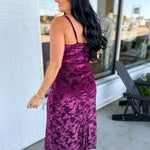 Burnout Velvet Spaghetti Strap Midi Dress - Burgundy - Lace and Grace Boutique