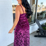 Burnout Velvet Spaghetti Strap Midi Dress - Burgundy - Lace and Grace Boutique