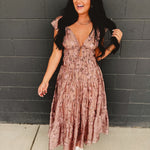 Floral Front Tie Tiered Midi Dress - Mauve - Lace and Grace Boutique