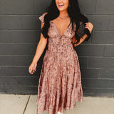 Floral Front Tie Tiered Midi Dress - Mauve - Lace and Grace Boutique