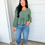 Mineral Wash Cotton Gauze Ruffle Blouse - Teal