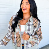 Oli & Hali Washed Plaid Mix Button Up Shirt - Olive Combo