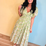 Smocked Waist Button Down Floral Maxi Dress - Fern - Lace and Grace Boutique
