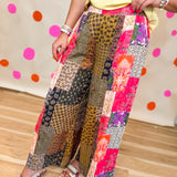POL Multi Print Stitched Woven Pants - Taupe Pink Multi - Lace and Grace Boutique