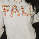 "Fall" graphic crewneck heather grey sweatshirt.