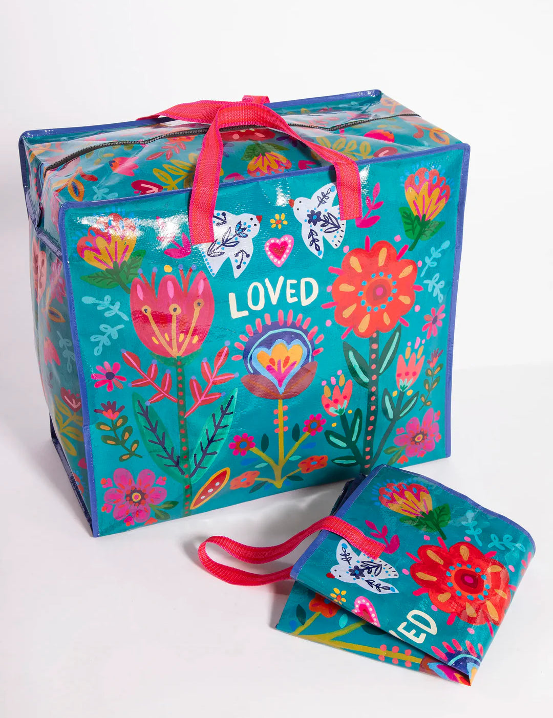 Natural Life Jumbo Zippered Tote Bag - Teal Loved - Lace and Grace Boutique