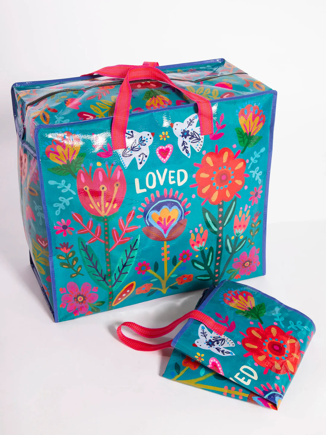 Natural Life Jumbo Zippered Tote Bag - Teal Loved - Lace and Grace Boutique