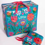 Natural Life Jumbo Zippered Tote Bag - Teal Loved - Lace and Grace Boutique