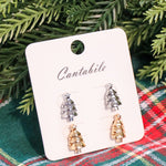 Gold and silver set of 2 tree stud earrings.