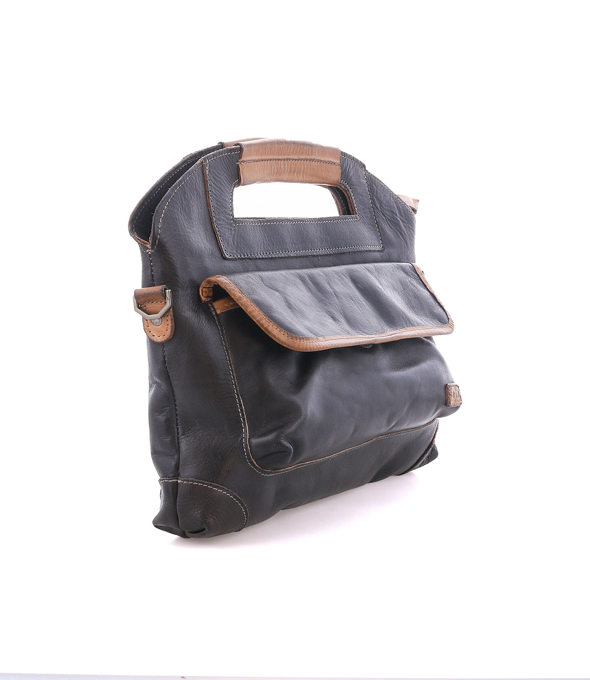 Angled view of the black Greenway showing the cutout top handle and magnetic flap front pocket